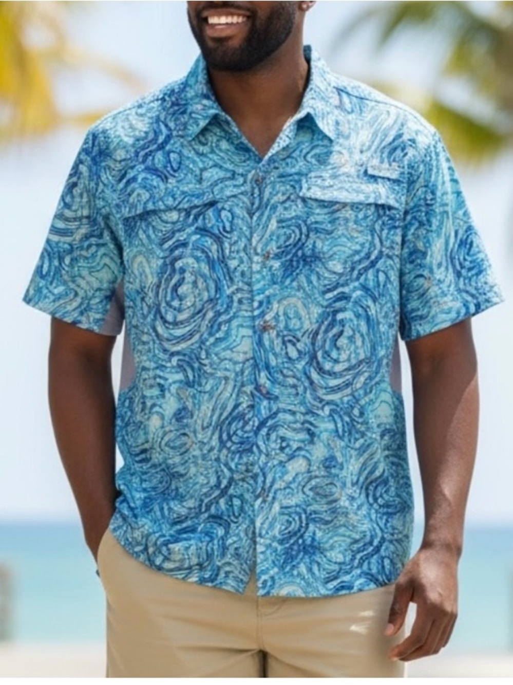 Reel Legends Vibrant Wave Pattern Button Down Shirt!